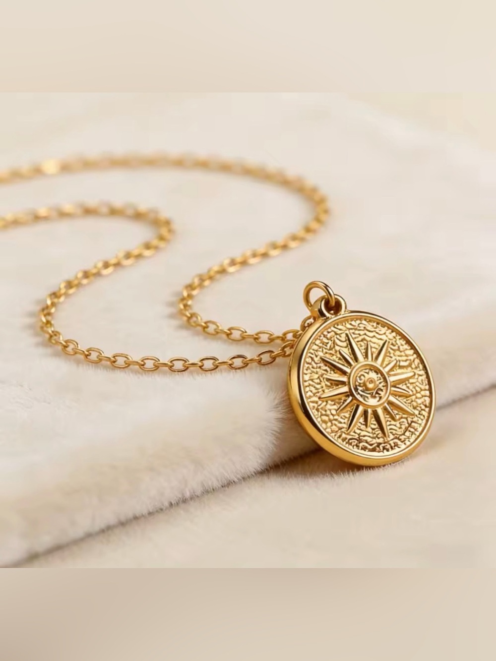 18K Gold Sunburst Medallion Necklace - Stainless Steel